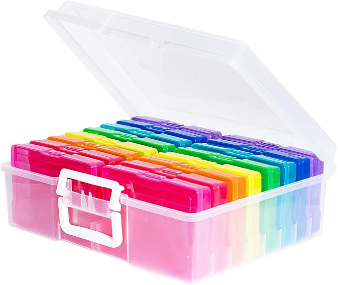 novelinks Transparent 4" x 6" Photo Cases and Clear Craft Keeper with Handle, 16 Inner Photo Organizers & Photo Storage Bo...