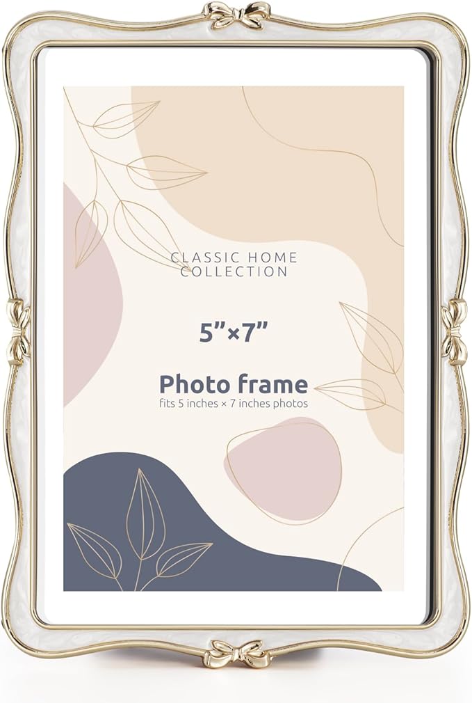 Mulumu Metal Bow Picture Frame 5x7 Photo Frames with High Definition Glass Front Gift Ideas Tabletop Home Decorative, Gold...