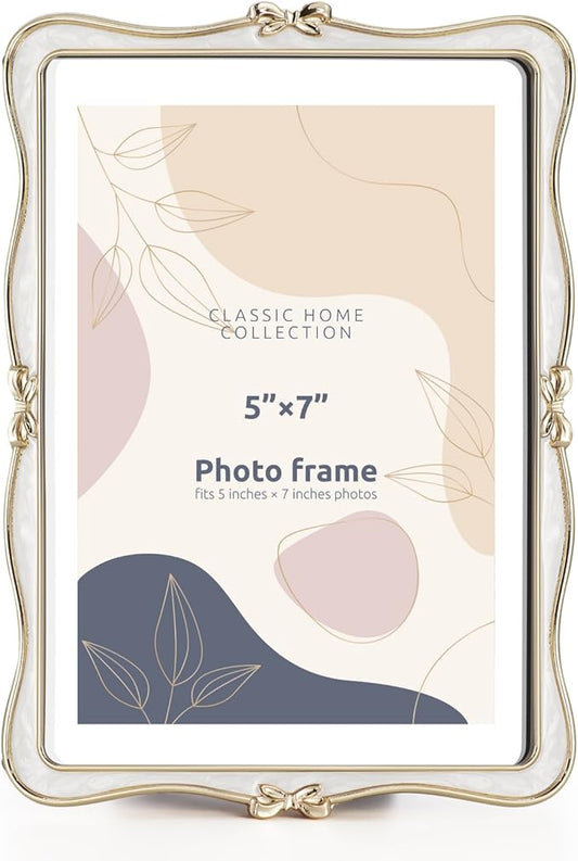 Mulumu Metal Bow Picture Frame 5x7 Photo Frames with High Definition Glass Front Gift Ideas Tabletop Home Decorative, Gold...