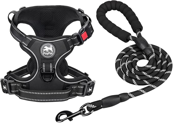 PoyPet Dog Harness and Leash Combo, Escape Proof No Pull Vest Harness, with 5 Feet Leash, Reflective Adjustable Soft Padde...