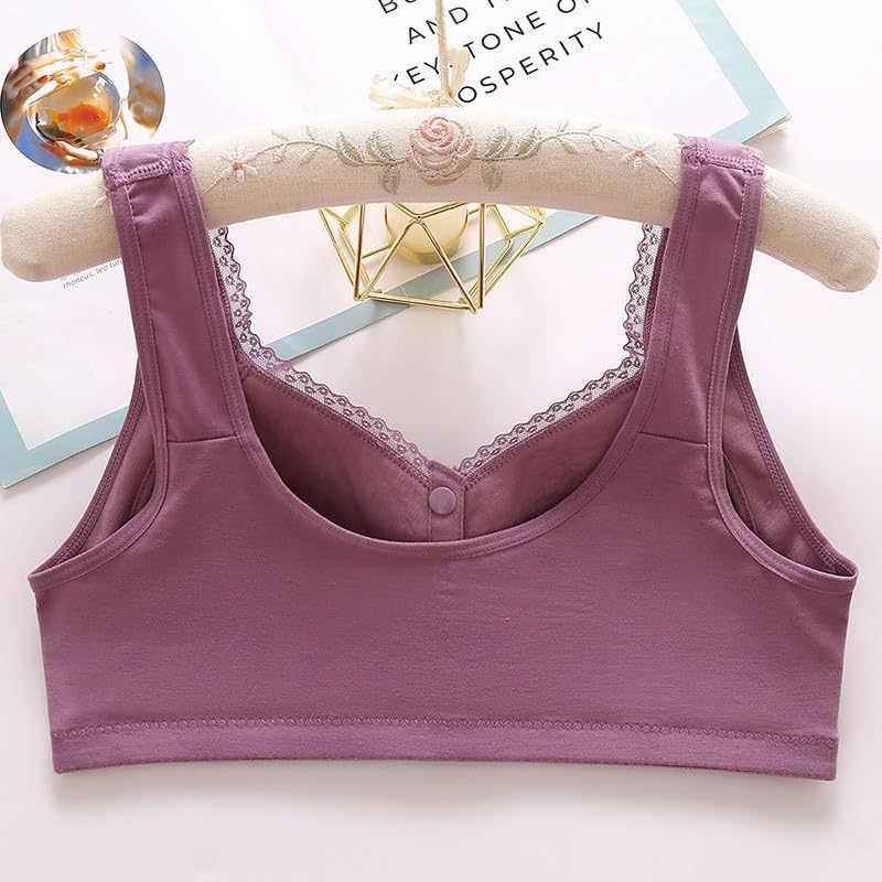Daisy Bras for Older Women Front Closure Convenient Everyday Bras Mid Buttons Comfortable No Underwire Gathering Bras