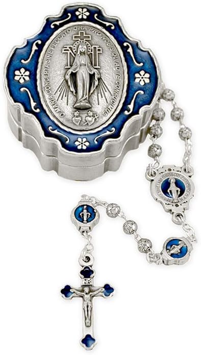 Catholic Rosary Beads with Metal Keepsake Gift Box Set