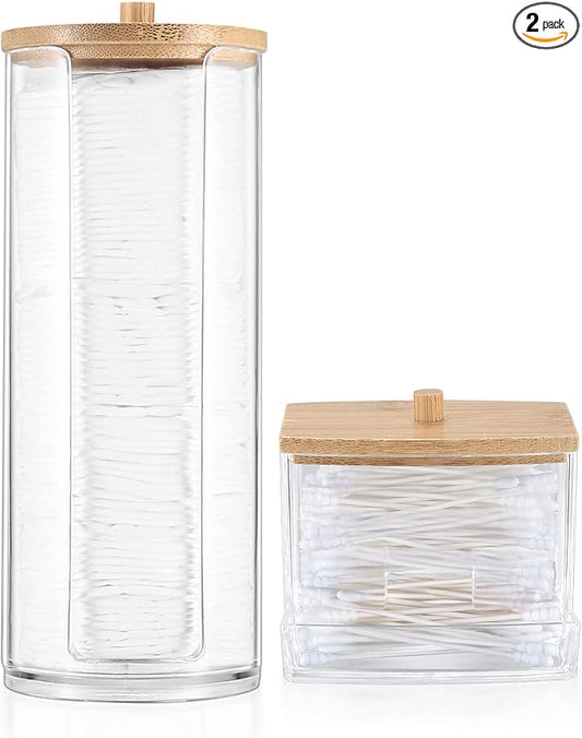 Fulushouxi 2 Pcs Cotton Pad Holder, Bathroom Makeup Organizers Containers for Cotton Ball/Swab/Round Pads/Floss/Hair Ties ...