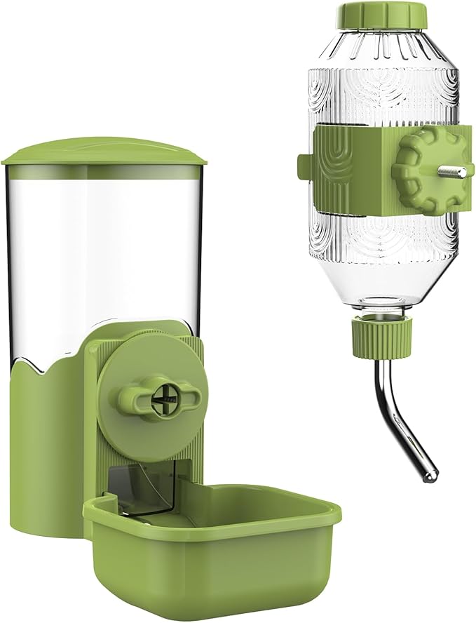 Automatic Pet Food Water Dispenser, Auto Gravity Pet Feeder Water Bottle Set for Cage, Feeding Station for Puppy Kitten Ra...