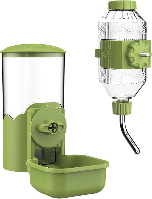 Automatic Pet Food Water Dispenser, Auto Gravity Pet Feeder Water Bottle Set for Cage, Feeding Station for Puppy Kitten Ra...