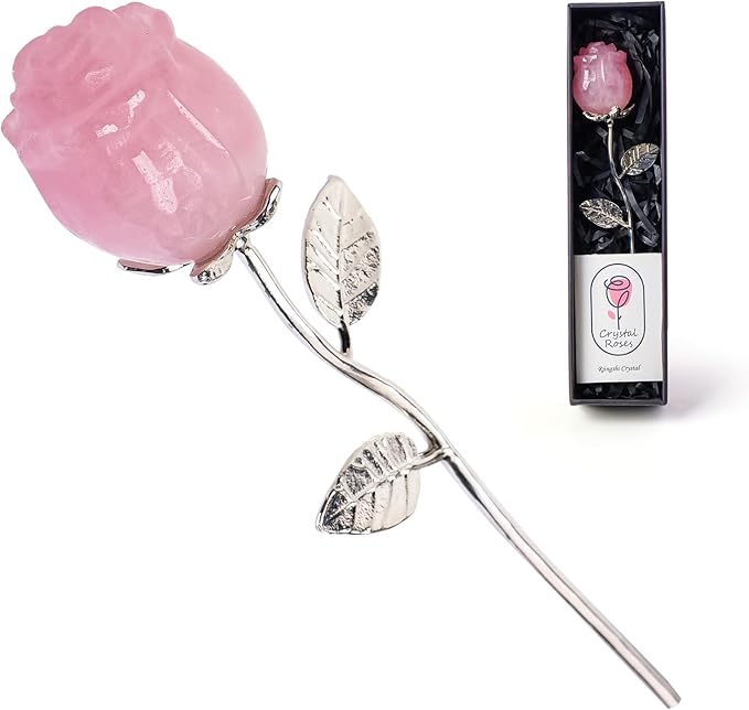 RJINGSHI Rose Flower Gifts Natural Crystal Quartz Eternal Rose Flower Gift Set – Pink Forever Roses for Women Girlfriend W...
