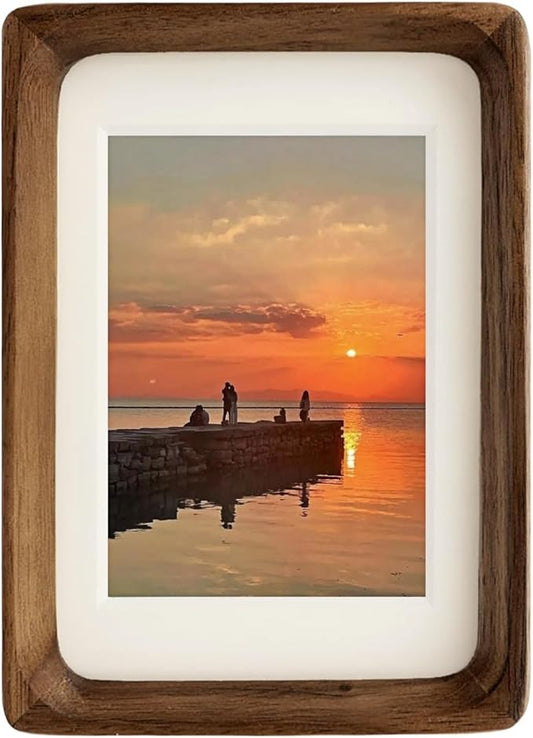 FLECHAZO 6x8 Picture Frame Wood with 5x7 Mat, Natural Solid Walnut Wooden 6 by 8 Photo Frames for Tabletop or Wall Mountin...