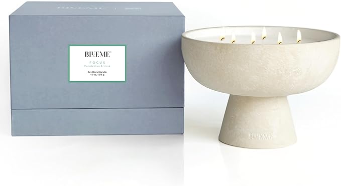 Blueme Focus Candle | Eucalyptus & Lime | 6 Wick - Refillable Wellness Candle with Essential Oils, Hand Finished & Poured ...