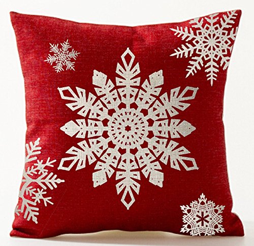 Andreannie Set of 4 Throw Pillow Cover Christmas Beige Shadow Let It Snow Snowflakes Red Cotton Linen Throw Pillow Case Cu...