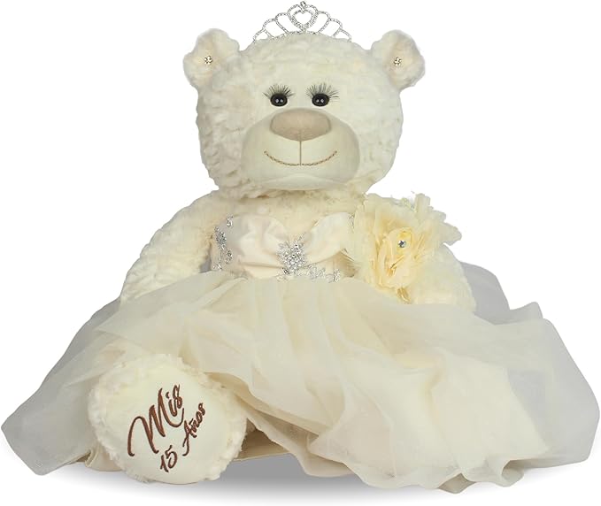 KINNEX COLLECTIONS SINCE 1997 Large 20” Quinceañera Teddy Bear Centerpiece – Elegant Dress, Oversized Keepsake Gift for 15...