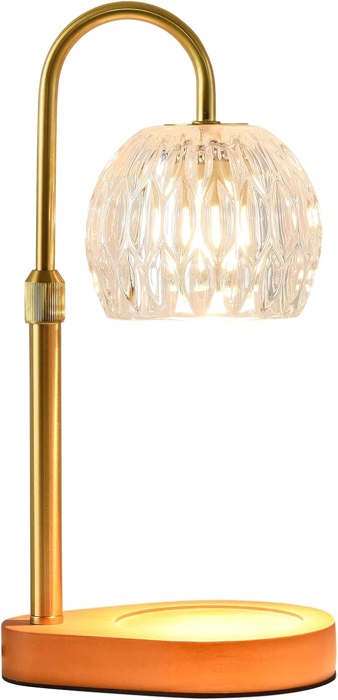 WEILASA Candle Warmer Lamp Crystal Glass Shade, Electric Candle Melter with Adjustable Wooden Bottom seat for Home Warm Ho...