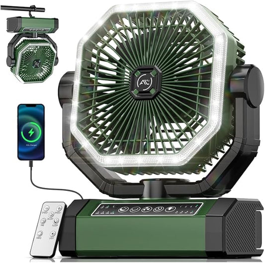 Allsion Portable Fan, 24000mAh Rechargeable fan with Remote & LED, Camping Fan 4 Speed Strong Airflow, Desk/Camping/Outdoo...