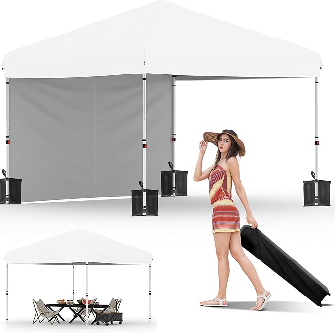 Garvee 10x10 Pop Up Canopy Tent with 1 Removable Sidewall, Heavy Duty Commercial Instant Shelter with One-Person Setup, UP...
