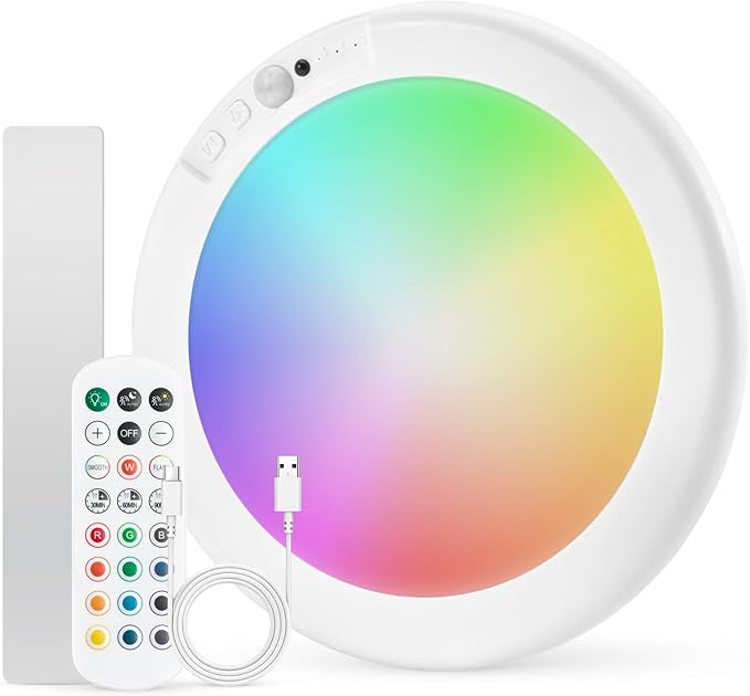 Combuh Rechargeable RGB Shower Lights - 12 Color Changing Ambient Light + Cool White, Motion Activated & Remote Control, W...