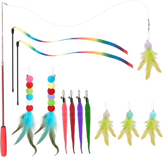 YULOYI Cat Toys for Indoor Cats, 13 Packs Interactive Cat Wand Toy Set with Feather Toys & Teasers, Fun Cat Toys for Exerc...