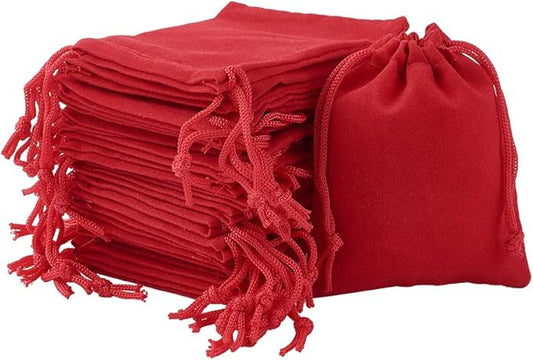 FASHEWELRY 100 Pack Red Velvet Drawstring Bags 3.6 x 2.8 inch Christmas Candy Gift Bags Mini Jewelry Storage Present Packa...