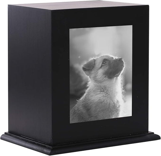 Pet Wood Memorial Urn for Ashes,Photo Frame Keepsake Box for Cats Dogs,Funerary Caskets Supplies Burly Wood Cremation Urns...