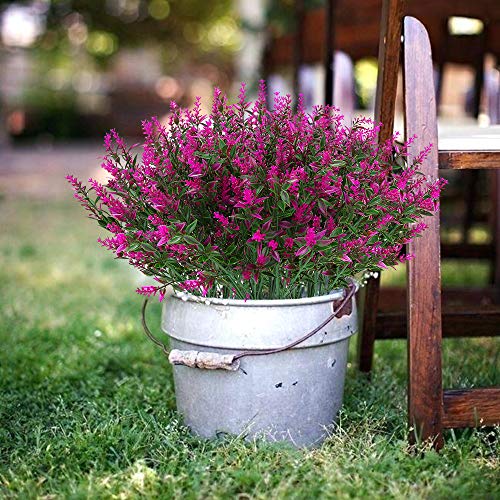 ArtBloom 16 Bundles Outdoor Artificial Lavender Fake UV Resistant No Fade Flowers Shrubs, Faux Plastic Greenery for Hangin...