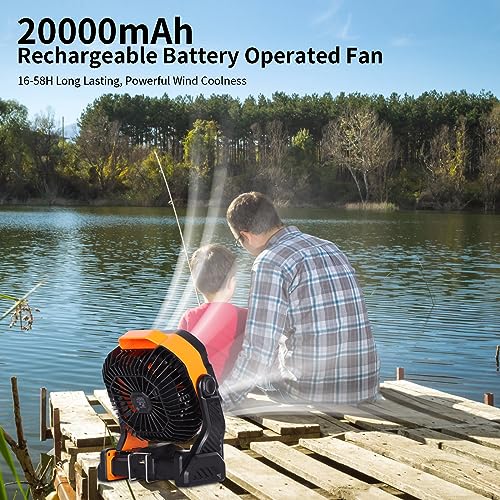 WESTTREE 20000mAh Battery powered fan Camping Fan essentials Portable fan Battery OperatedRechargeable Outdoor Tent with L...