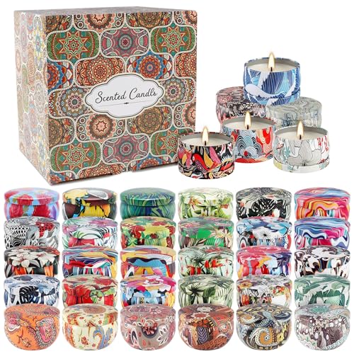 36-Pack Long-Lasting Scented Candles Gift Set, 2.5oz Soy Wax with Essential Oils for Aromatherapy and Home Fragrance, Perf...