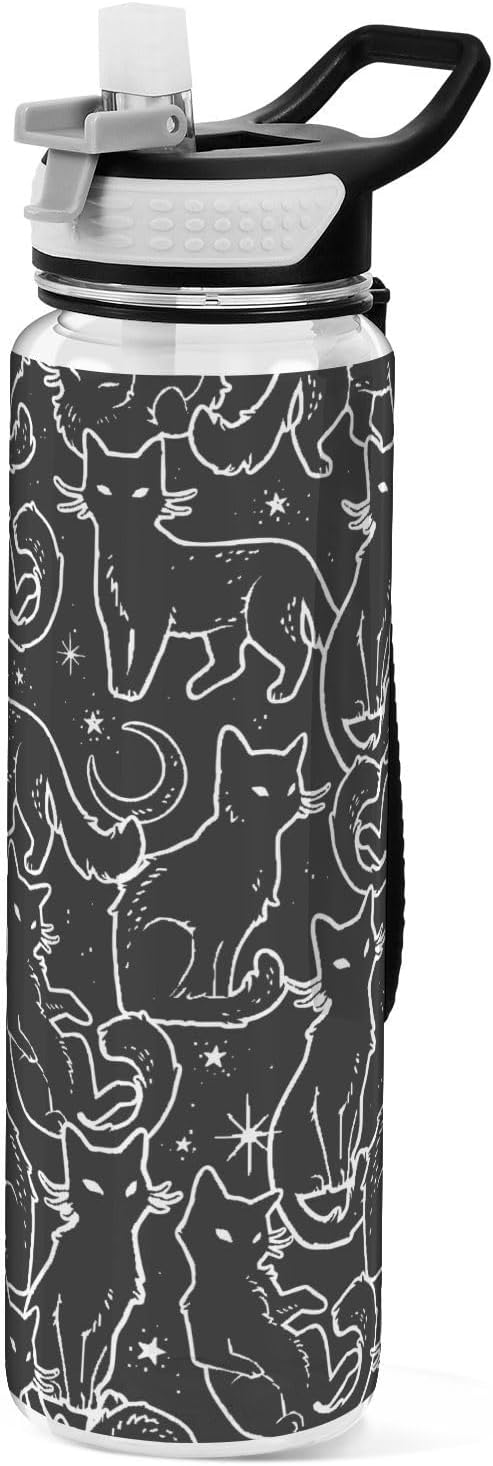 Burbuja Magical Black Cats 32 oz Water Bottle with Straw Lid, Leakproof & BPA Free Tritan Bottle for Gym Fitness Outdoor S...