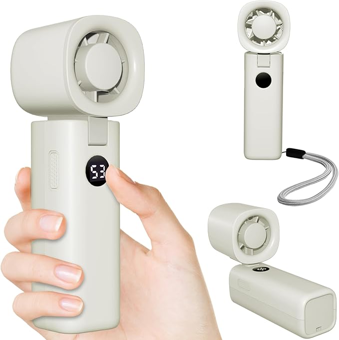 Handheld Portable Turbo Fan, [20000RPM 5 Gear Cooling], 4000mAh USB Rechargeable Battery, Adjustable Digital Display Mini ...