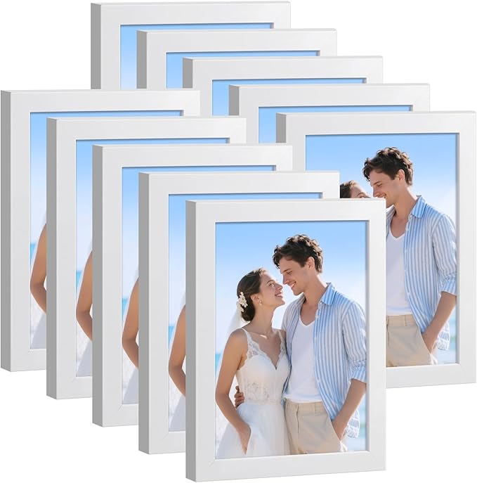 HappyHapi 4x6 Picture Frames Set of 10, Tabletop or Wall Display Pictures 3.5x5 with Mat or 4x6 Without, Multi Photo Frame...