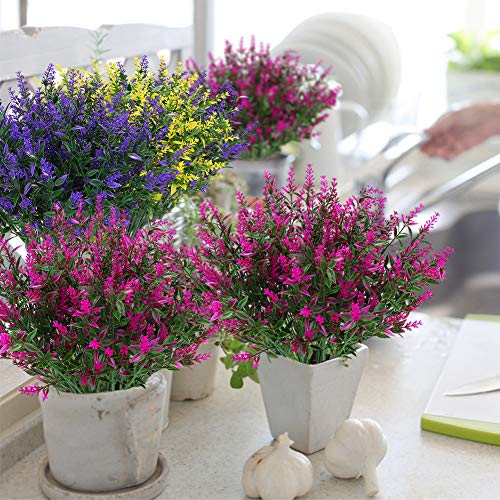 ArtBloom 16 Bundles Outdoor Artificial Lavender Fake UV Resistant No Fade Flowers Shrubs, Faux Plastic Greenery for Hangin...