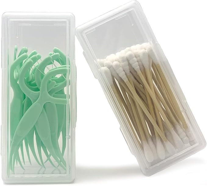 MatFirsmo Cotton Swab Holder for Travel, 2 Pcs Portable Small Dental Floss Holder Clear Plastic Cotton Pad Holder, Travel ...