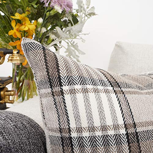 YOUR SMILE Retro Farmhouse Buffalo Tartan Chequer Stripe Plaid Cotton Linen Decorative Throw Pillow Case Cushion Cover Pil...