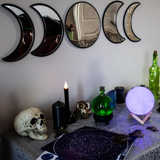 Black Magic Witch Moon Mirror – Announcing Love Gothic and Boho Home Wall Decor - Glass Moon Phase Mirror Set with Crystal...