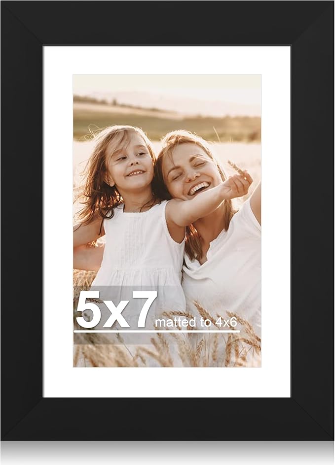 Hongkee 5x7 Picture Frame with Glass, Display Pictures 4x6 with Mat or 5 x 7 without Mat - Wall and Tabletop, 5 by 7 Photo...
