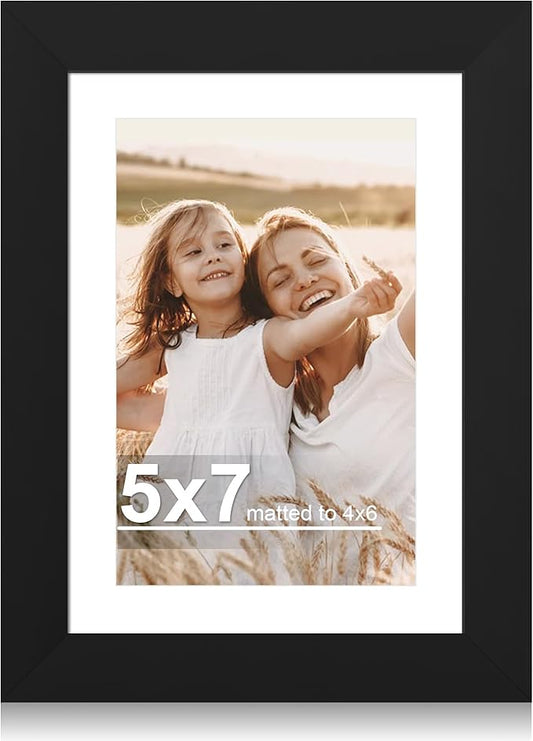 Hongkee 5x7 Picture Frame with Glass, Display Pictures 4x6 with Mat or 5 x 7 without Mat - Wall and Tabletop, 5 by 7 Photo...