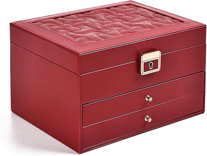 Greenfeather Jewelry Boxes for Women, Jewelry Organizer Box with Lid 3 Layers for Necklaces Rings Earrings and Bracelets B...
