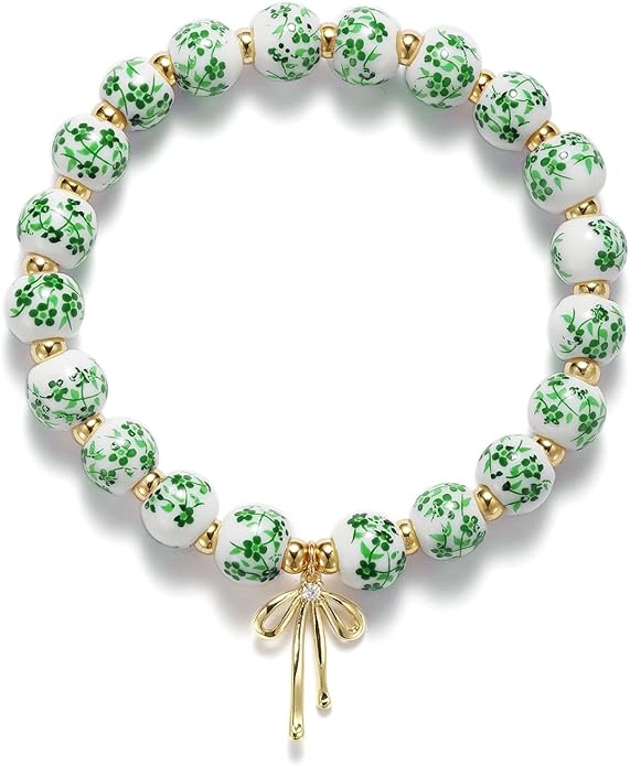 Beads Bow Charm Bracelet for Women Flower Vintage Bracelet Handmade Stretch Beaded Dainty Romantic Jewelry Gifts