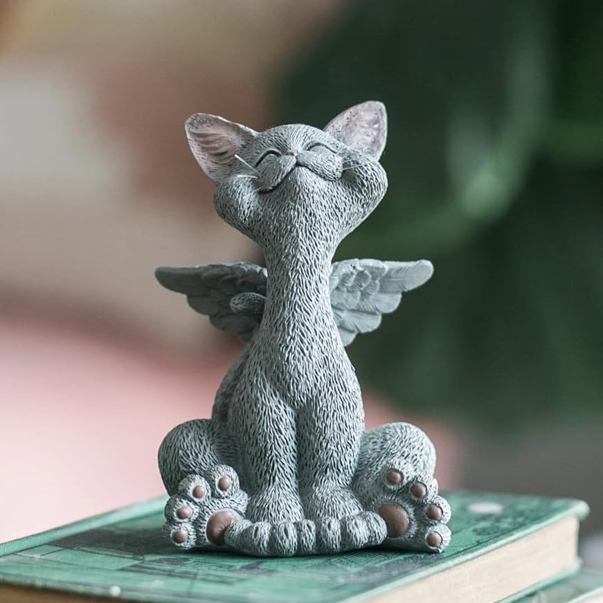 5" Bereavement Cat Angel Figurine – Resin Memorial Kitty Statue with Wings – Whimsical Pet Loss Keepsake Gift for Cat Love...