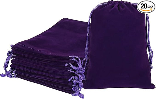 HRX Package 20pcs Velvet Bags, 5x7 inch Purple Cloth Gift Pouches Drawstring Baggies Sacks for Dice Ornament Jewelry