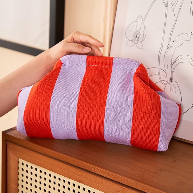 DIHKLCIO Clutch Purses for Women 2026 Summer Beach Woven Crochet Bag Dumpling Striped Ruched Cloud Purse Evening Handbag