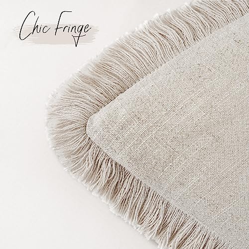 Foindtower Set of 2 Decorative Linen Fringe Throw Pillow Covers Cozy Boho Farmhouse Cushion Cover with Tassels Soft Accent...