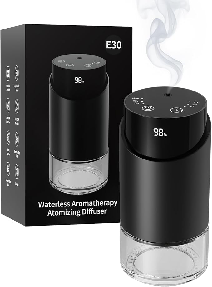 Waterless Essential Oil Diffuser Aromatherapy Scent Diffusers for Home Large Room, Car, Office, Desk, Mini Battery Operate...