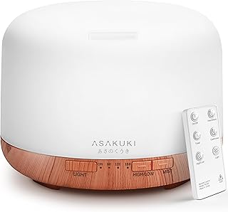 ASAKUKI Essential Oil Diffuser for Home, 500ML Aromatherapy Diffuser Humidifier with Remote Control, 7 Color LED Lights, Q...