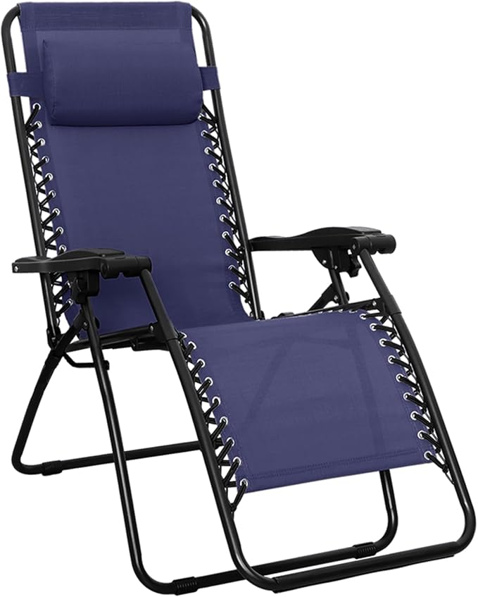 Amazon Basics Outdoor Patio Zero Gravity Lounge Chair with Pillow, Folding Reclining and Textilene Adjustable, Folding Lou...
