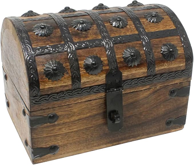 Nautical Cove Treasure Chest Keepsake and Decorative Wood Box (Large 8x6x6) - Storage Box, Wooden Box with Hinged Lid, Rus...