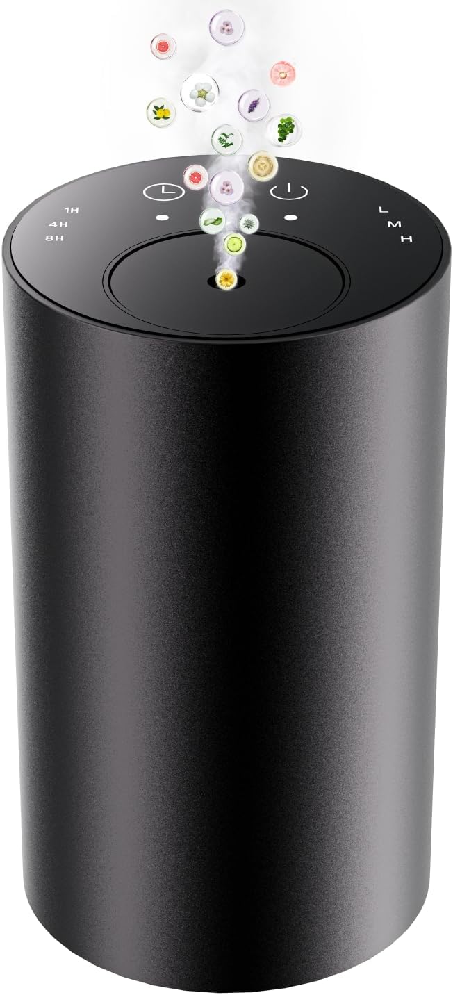 Waterless Essential Oil Diffuser, Portable Aromatherapy Diffuser, Mini Scent Machine, Battery Operated, 1/4/8-Hour Timer, ...