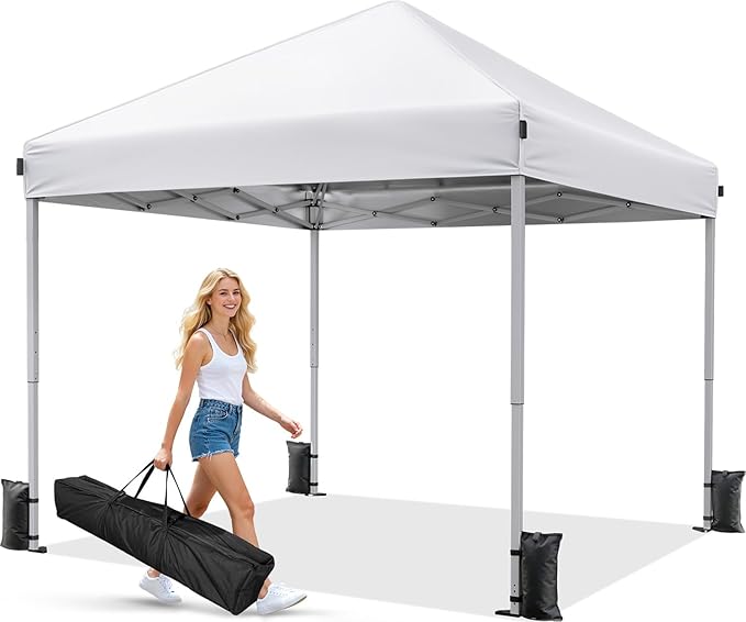 Driftalia 10x10 Pop Up Canopy Tent, Instant Setup Portable Canopy with Carry Bag, 4 Sandbags and 8 Stakes for Outdoor Even...