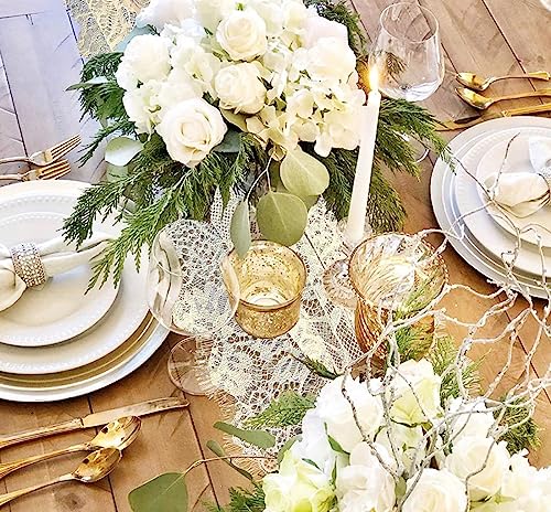 3 Pcs White Lace Table Runner 14 x 120 Inch Embroidered Boho Table Runner for Wedding Party Bridal Shower Decorations Vint...
