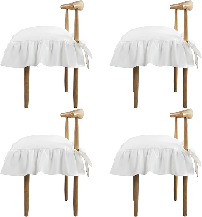 Hillsuren 4 Pcs Ruffle Chair Cushions Cover 17.5''x17.5'' French Chair Pad Slipcover with Ties Ruffled Skirt Seat Cover Fa...