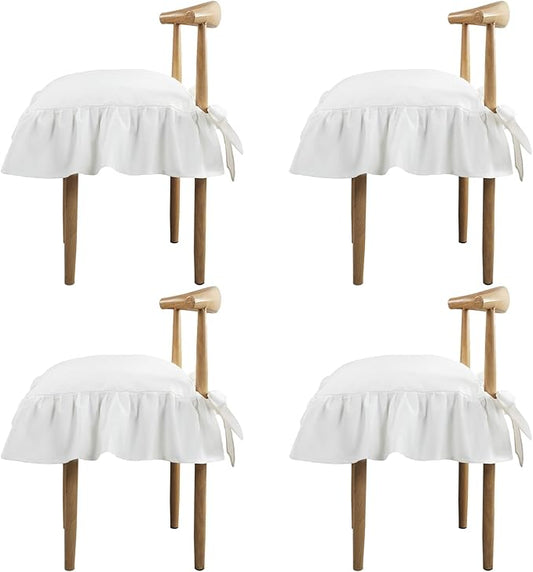 Hillsuren 4 Pcs Ruffle Chair Cushions Cover 17.5''x17.5'' French Chair Pad Slipcover with Ties Ruffled Skirt Seat Cover Fa...
