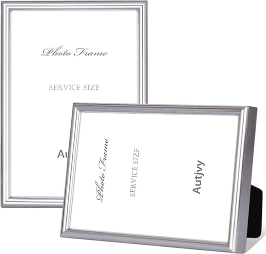 Autjvy 4x6 Picture Frame Set of 2, Silver Brushed Modern Simple Thin Aluminum Metal Photo Frame with HD Real Glass, Displa...