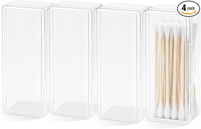 BEAGERUO 4 Pcs Cotton Swab Holder, Travel Portable Floss Pick Dispenser, Hair Tie Organizer, Small Plastic Box with Lid, ...